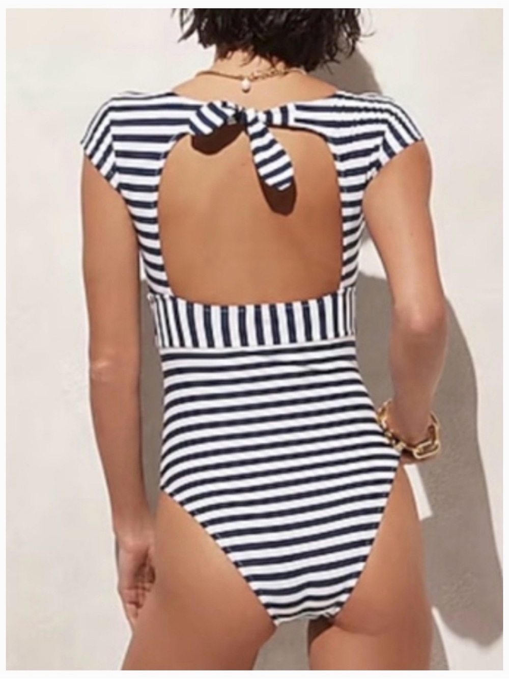 J. Crew Navy and White Striped One-Piece Swimsuit - Picture 2 of 7